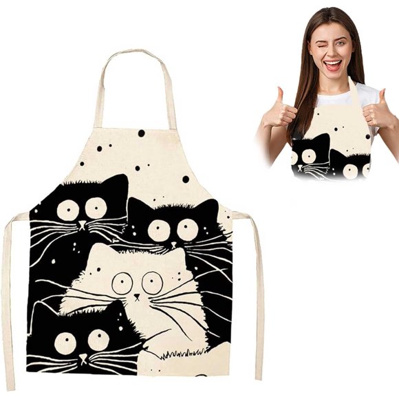 yeuweold Kitchen Apron, 60×70CM Women's Linen Material Kitchen Apron, Animated Personalized Apron for Home Kitchens Cafes Outdoor Barbecues and Restaurants