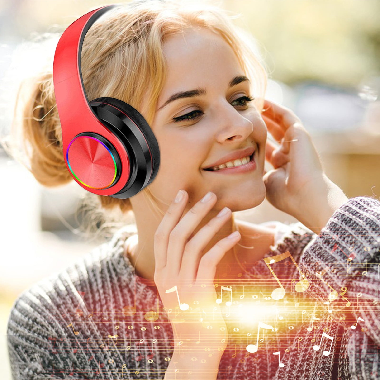 Bluetooth Headphones Over-Ear, Foldable Wireless and Wired Stereo Headset Micro SD/TF, FM for Cell Phone,PC,Soft Earmuffs &Light Weight for Prolonged Wearing,Red
