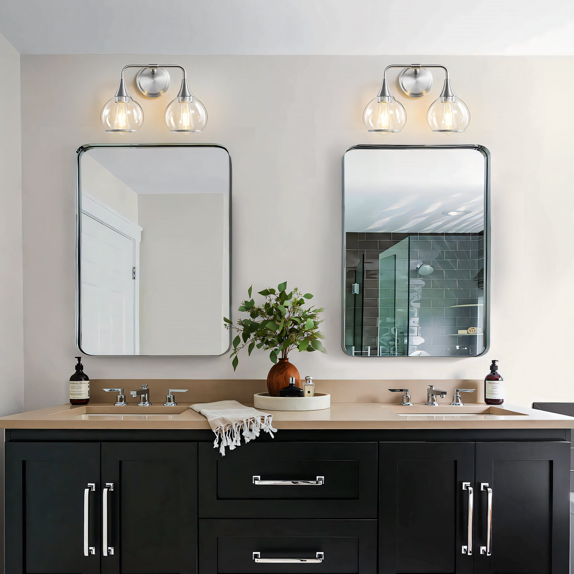 Brushed Nickel Bathroom Wall Sconce 2 Lights Bathroom Light Fixtures Over Mirror with Clear Glass Shade Vanity Light  Lighting