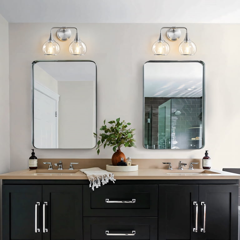 LOG BARN 2-Light Bathroom Vanity Light - Distressed Wood & Brushed Silver, Clear Glass Shades, Farmhouse Style