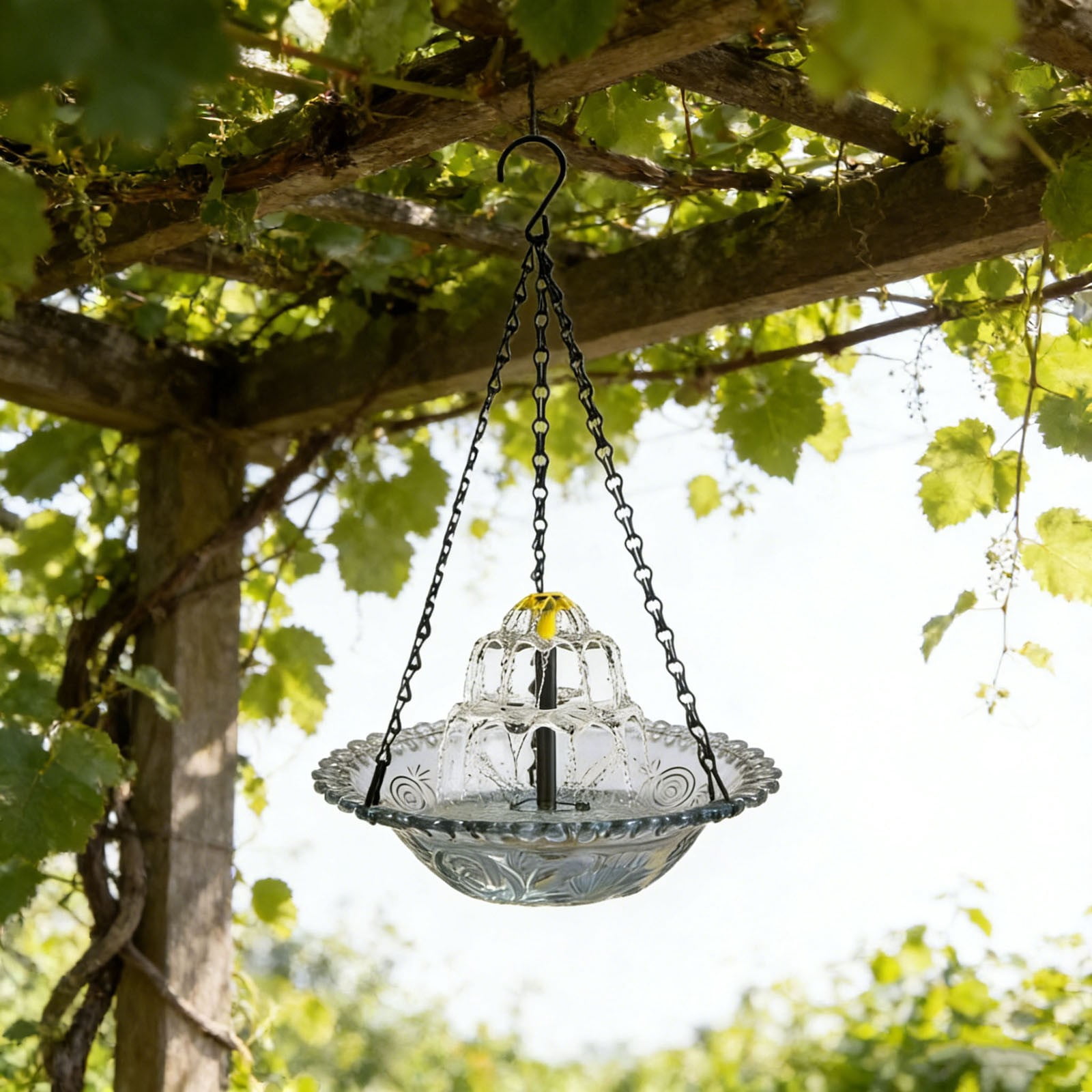 FYHALE Solar Hanging Bird Bath Fountain - 18" Solar Bird Bath with Metal Chain, Solar Powered Bubbler for Outdoor Garden, Patio, Yard, Lawn