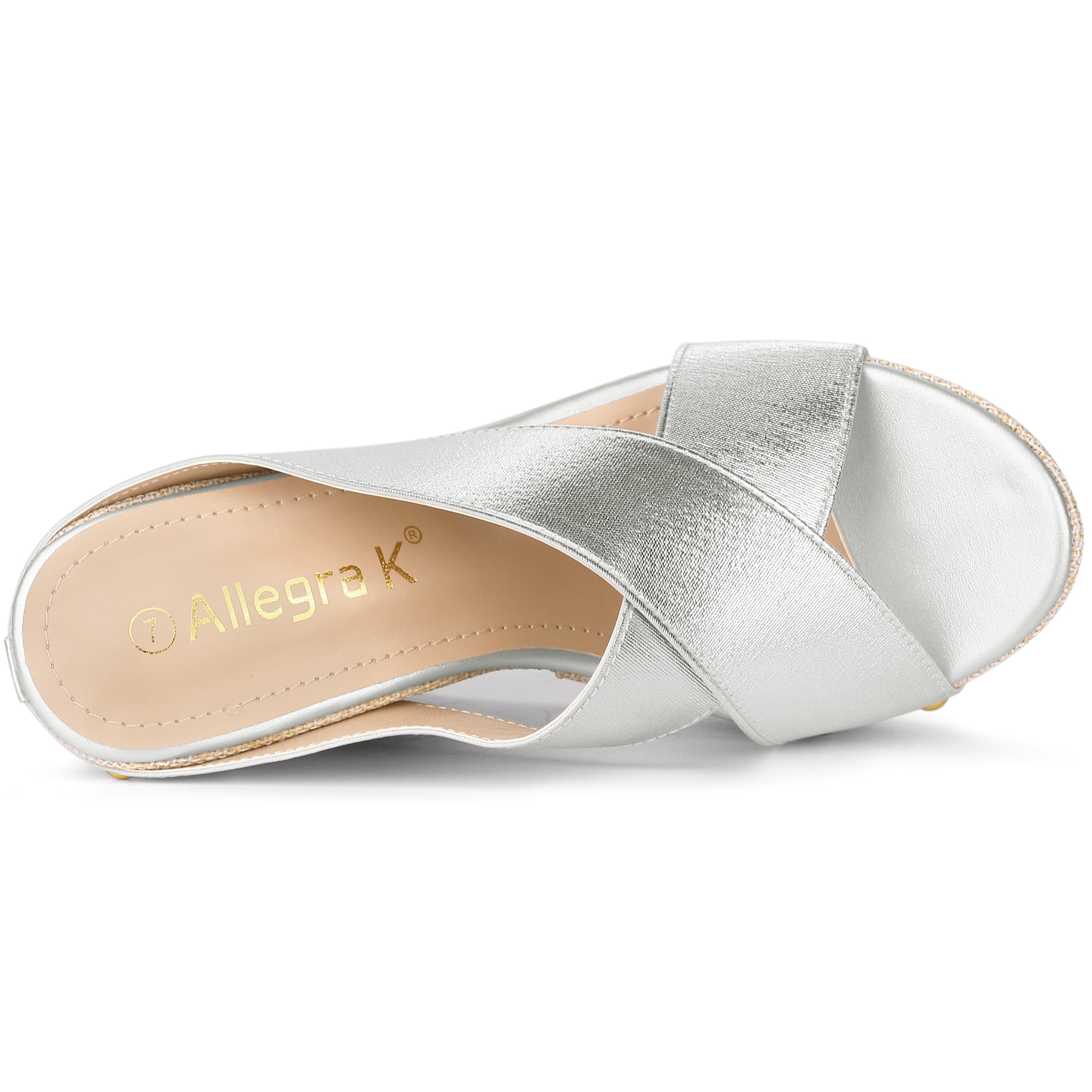 DARING DIVA Women's Stylish Open Toe Linen Platform Slide Wedge Sandals Silver 7.5