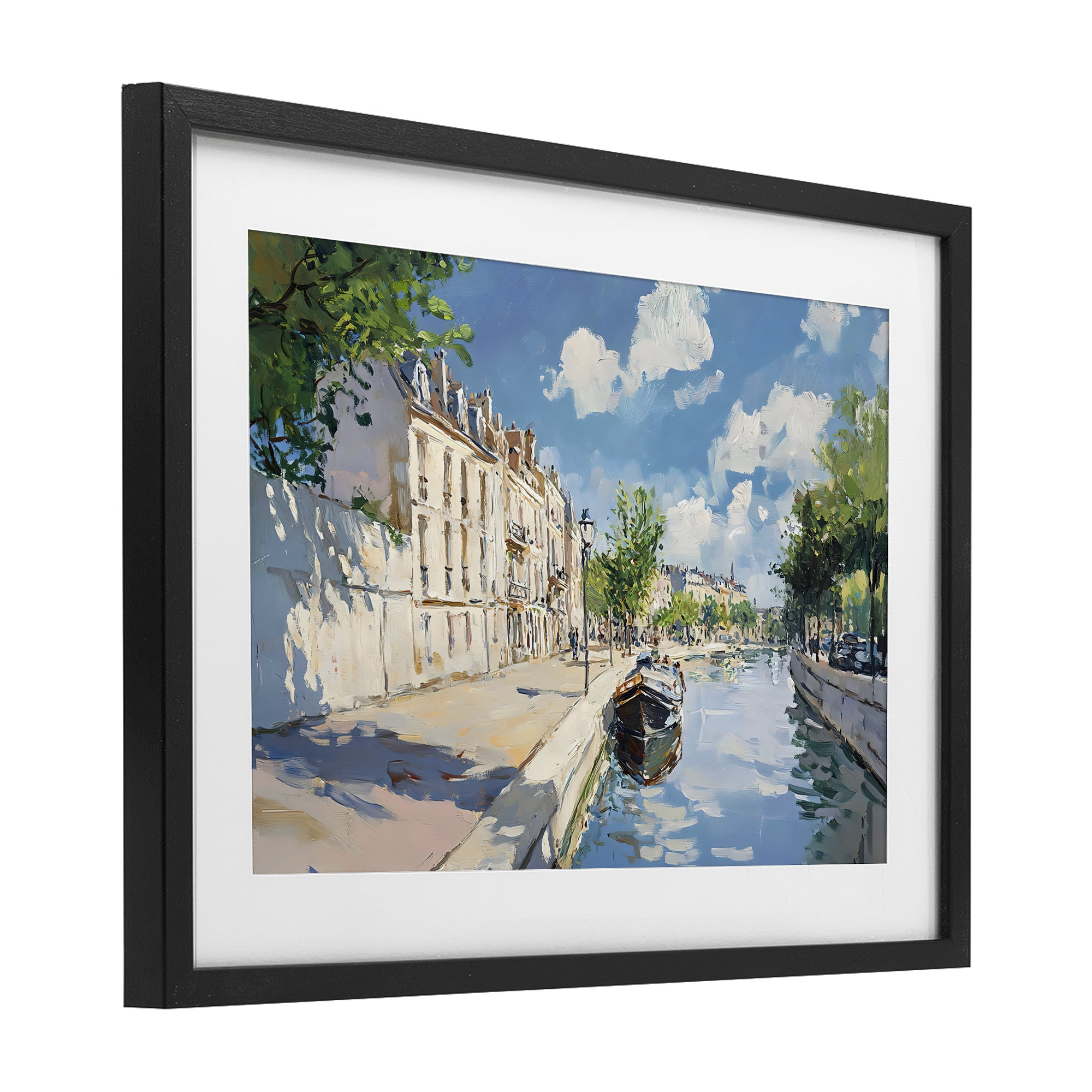 Stupell Industries Boat in Canal Summer Reflection Black Framed Print Under Glass, design by Creative Studio