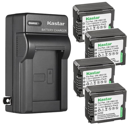 Kastar 4-Pack VW-VBG130 Battery and AC Wall Charger Replacement for Panasonic AG-AC130AP AG-AC160 AG-AC160A AG-AC160AEJ AG-AC160AP AG-HMC40 AG-HMC43 AG-HMC45A AG-HMC70 AG-HMC70U AG-HMC73MC
