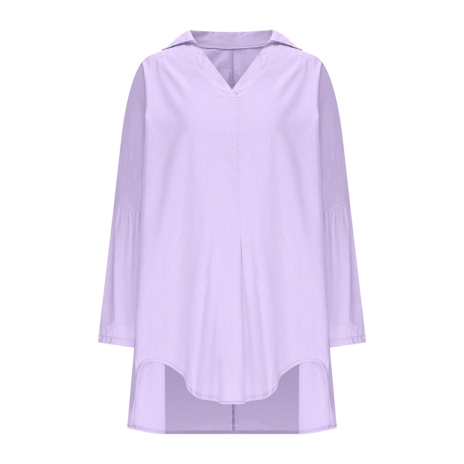 Women Cotton Linen Shirts Dress Long Sleeve Dress Shirts V-neck Blouses Beach Casual Solid Tunic Sundress