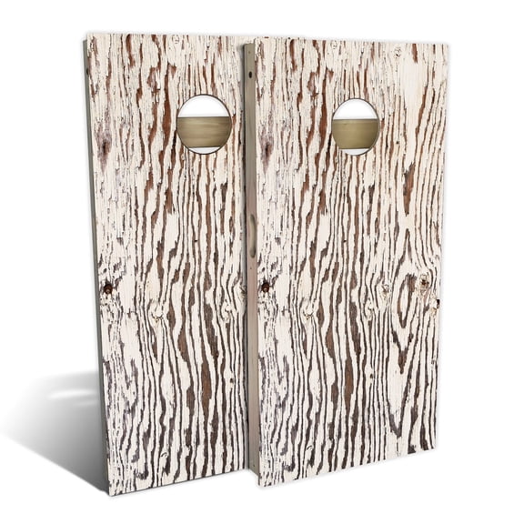 Skip's Garage | Rustic White Chipped Cornhole Board Set | Includes Boards & Bags | Choose Your Size & Accessories