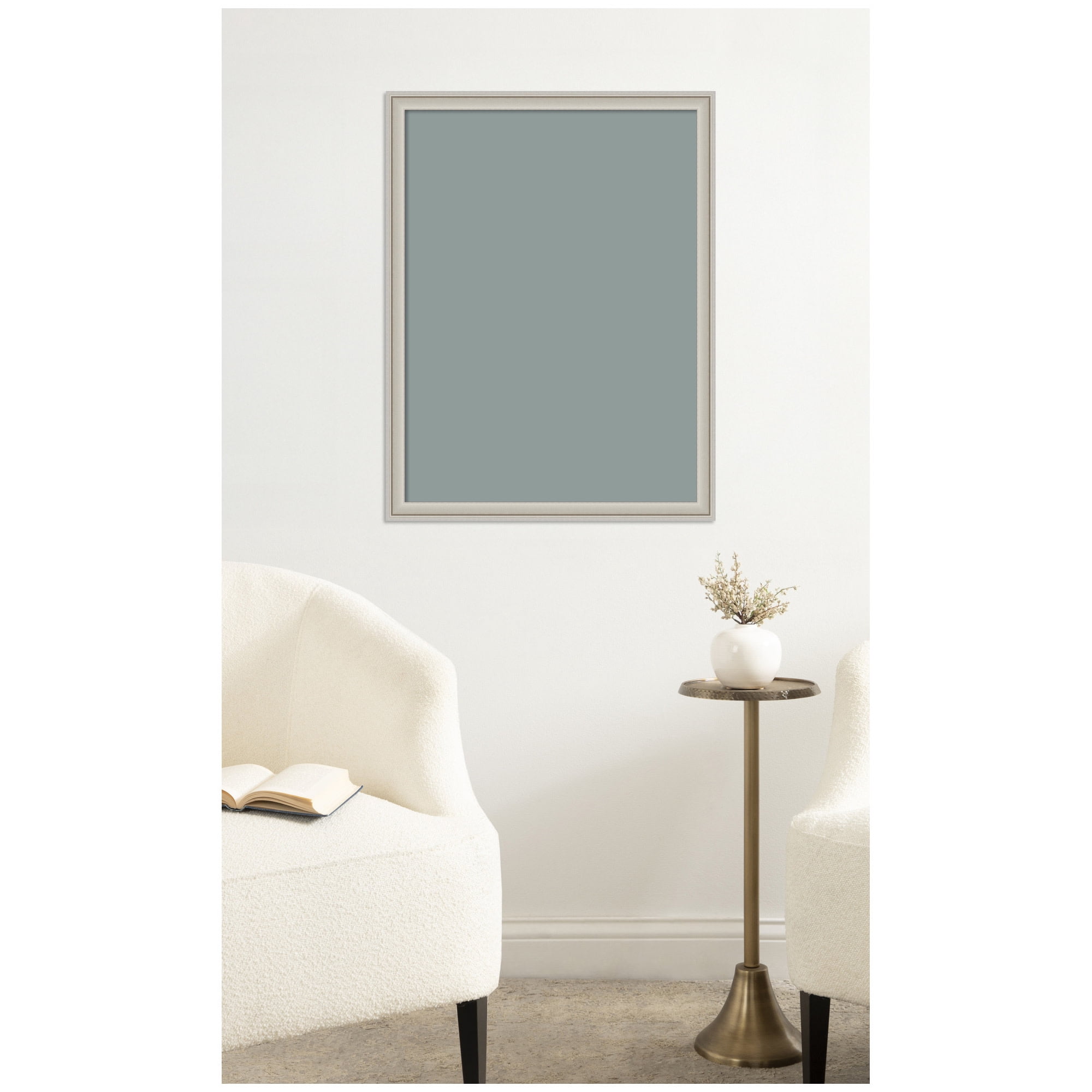 Kate and Laurel Framed Fabric Pinboard 20 x 26,  Printed Linen Classic Bulletin Board for Use as a Vision Board or Wall Organization, Florence Silver Frame