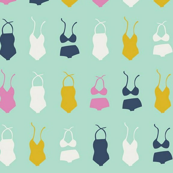 Swimsuit Fabric, Blue Mint Yellow cotton, Art Gallery Summer Side, Sold by the Quarter Yard