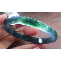 Certified Icy Green Burma 100% Natural A JADE Jadeite Dragon Phoenix Bangle Bracelet 61 mm 675512 TN