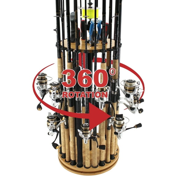 Rush Creek Creations Fishing Rod Spinning Rack with High-Tension Line Spooler 24 Rod Capacity
