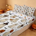 thumbnail image 3 of Homewish Halloween Ghost Zipper Queen Comforter Set with Fitted Sheet and 2 Pillowcases, Witch Hat Pumpkin Zipper Bedding Set, Cream Brown White, Pumpkin Bat Reversible, 3 of 7