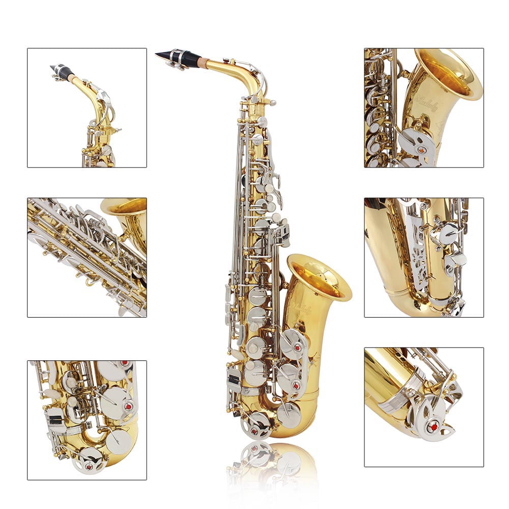 Muslady Eb Alto Saxophone Brass E-Flat Musical Instruments with Case, Tuner, Mouthpiece, Reeds, Cleaning Cloth