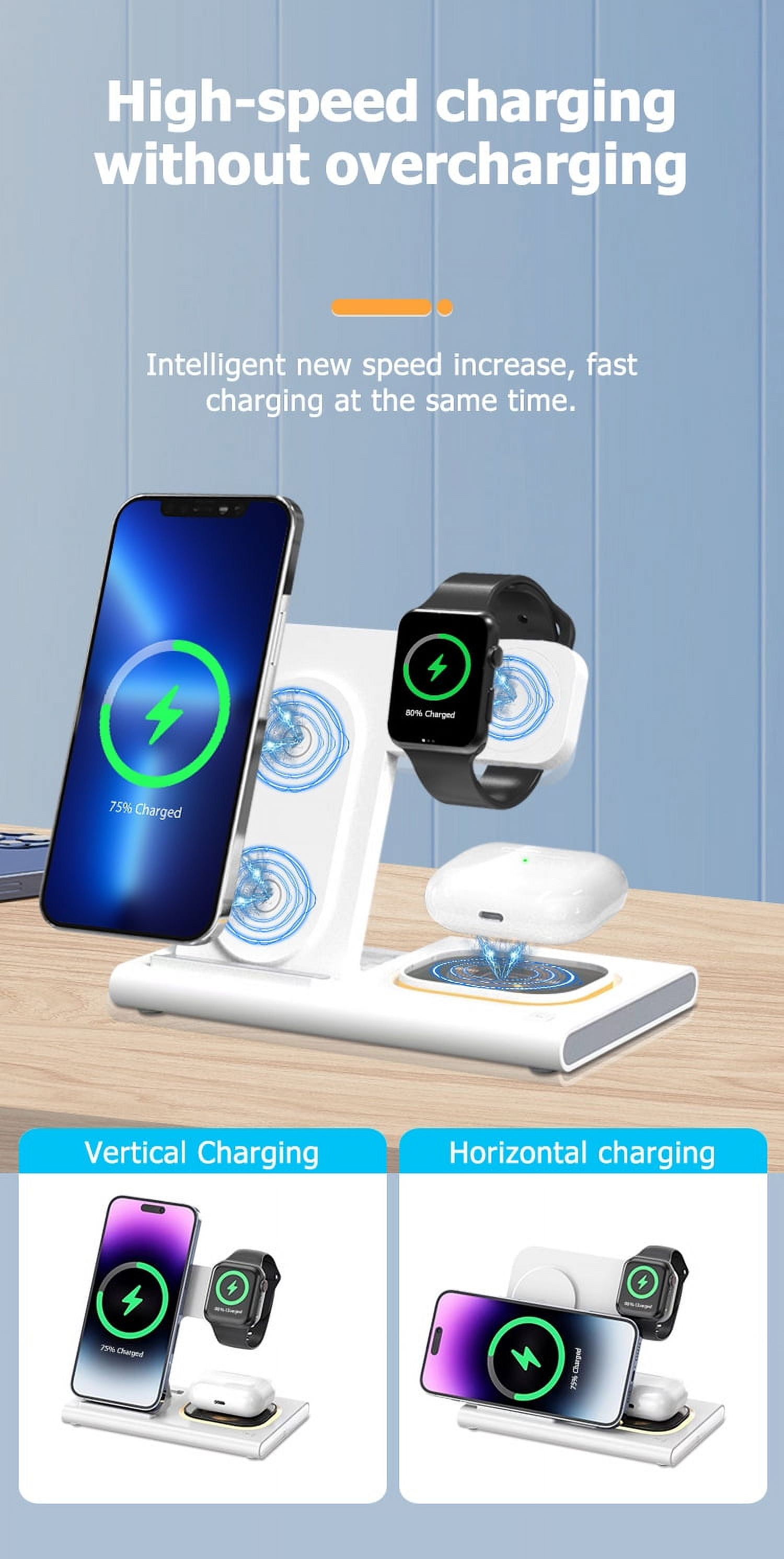 Wireless Charger iPhone Charging Station: 3 in 1 Charger Stand Multiple Devices for Apple with Ambient light