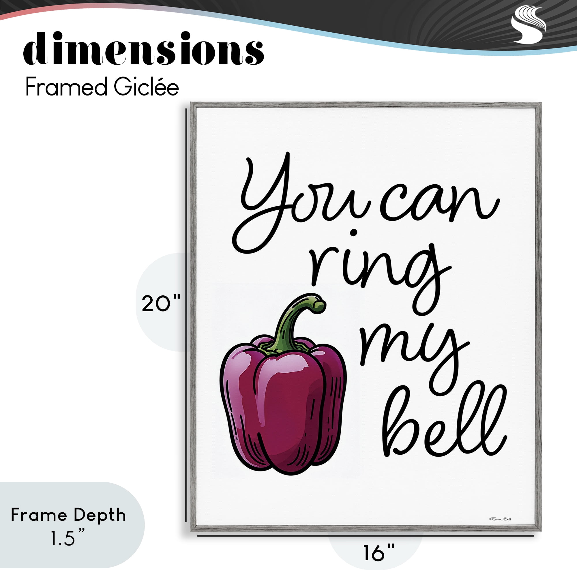 Stupell Industries Ring My Bell Pepper Gray Framed Giclee Art, design by Susan Ball
