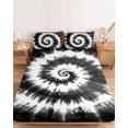 thumbnail image 2 of Full Size Fitted Sheet Set - Black Gray Ombre 3 Piece Bedding Sets 16" Deep Pocket Fitted Sheet with 2 Pillowcases Retro Abstract Tie-dye Tribal Boho Brushed Microfiber Hotel Luxury Bed Sheets, 2 of 9