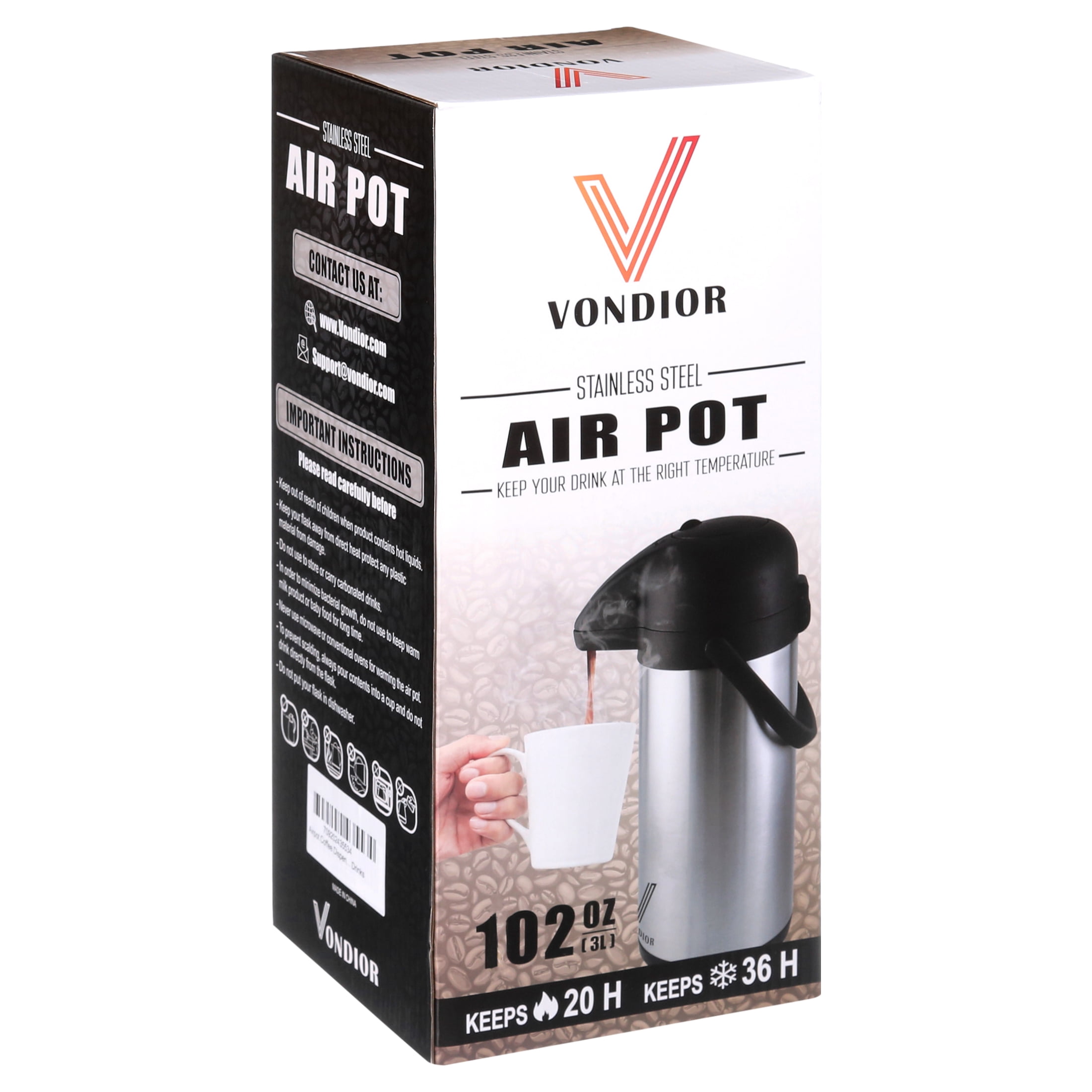 Vondior Airpot Coffee Dispenser with Pump - Insulated Stainless