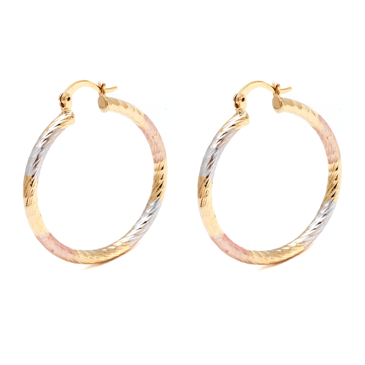 18K Gold Plated Triple-Tone 35mm Diamond-Cut Hoop Earrings - Walmart.com