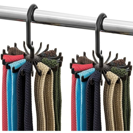 Wood Tie Hanger - Zober Spinning Tie Rack 4 1/3 X 5 1/3 Inches, Ultimate Hanger Holder Hook for Storing Neck Ties, Belts, and Scarves Set of 2 Black