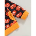 thumbnail image 5 of Toddler Baby Boys Halloween Outfit Pumpkin Print Long Sleeve Hoodies Elastic Waist Stripe Patchwork Pants 2Pcs Clothes Set, 5 of 7