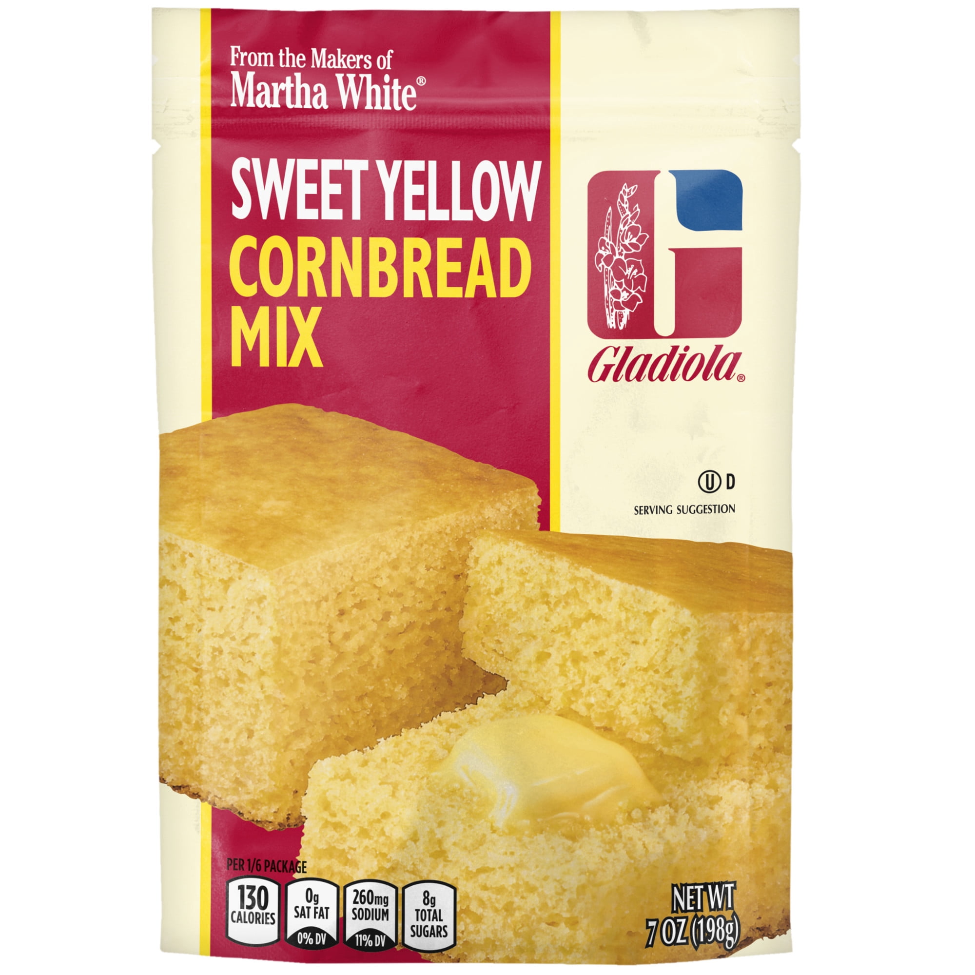 (4 pack) Martha White Gladiola Sweet Yellow Cornbread Mix, 7 oz Pouch