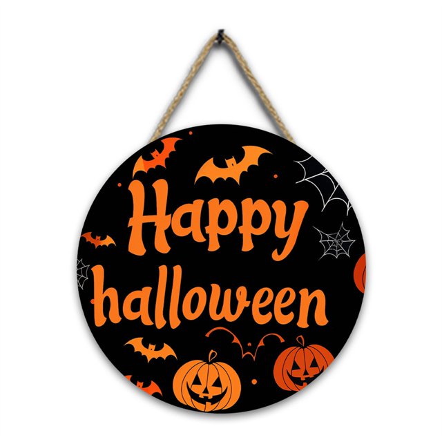 DJN Halloween Sign For Front Door Decor Halloween Wooden Door Hanger Halloween Door Sign Holiday Hanging Welcome Signs Halloween Decorations For Door Home & Garden