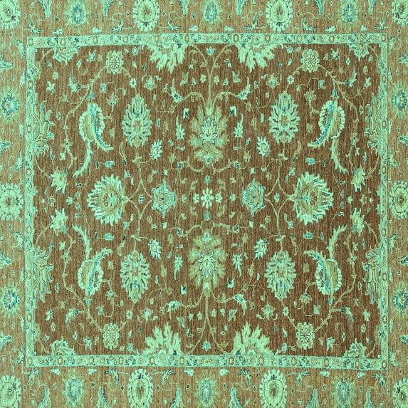 Ahgly Company Indoor Square Oriental Turquoise Blue Traditional Area Rugs, 4' Square
