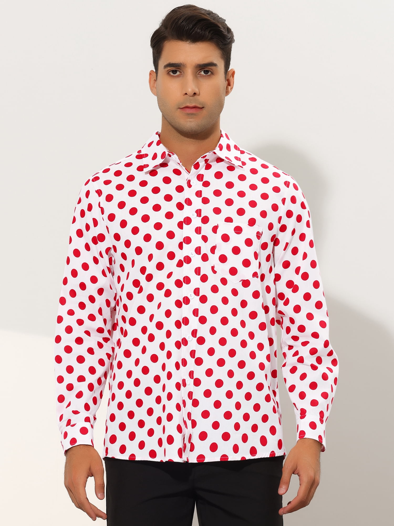 Unique Bargains Men's Polka Dots Dress Shirt Button Down Long Sleeve Casual Shirts 2XL Red