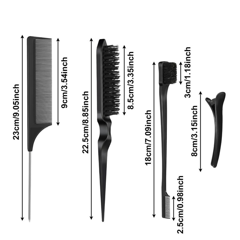 Hengguang 13Pcs Black Hair Styling Combs Set, Include Bristle Hair Brush, Edge Hair Brush, Sturdy Rat Tail Comb with10Pcs Sectioning Clips