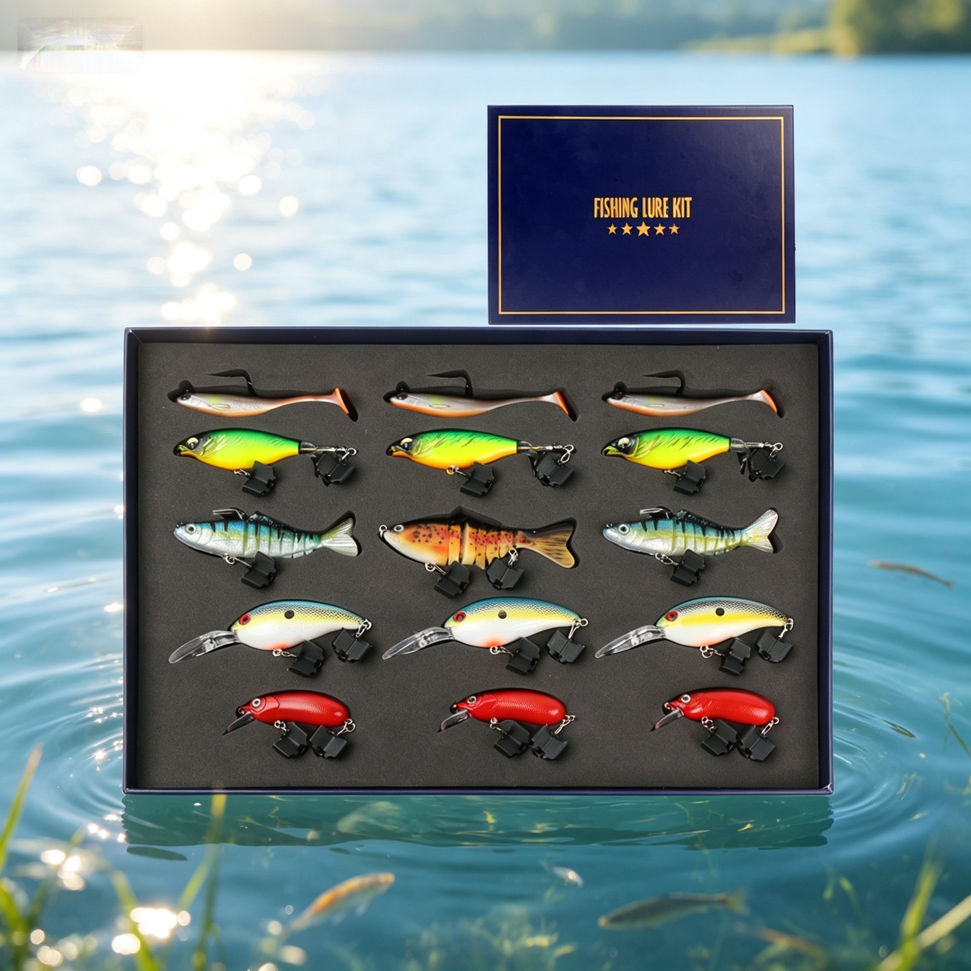 Fishing Lure Kit – 3D Hard Bait Set with Treble Hooks Realistic Swimbait and Crankbait Lures Fishing Gift Box for Bass Anglers Dads Outdoor Fans