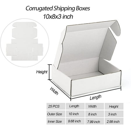 Small Shipping Boxes, 10x8x3 inches Set of 25 White Kraft Corrugated ...