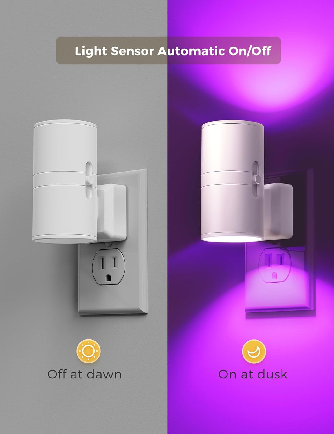 BIBEARBIBEAR Night Light, Night Lights Plug into Wall, Color Changing Nightlight RGB with Light Sensor, Home Decor for Gifts Holiday, Hallway Bedroom Kids Room, Christmas Halloween, 2 Pack