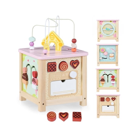 Costway Wooden Activity Cube, Montessori Sensory Toys for 18+ Months Toddlers, Baby Toys