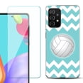 thumbnail image 1 of Slim-Fit Flexible Gel TPU Phone Case compatible with Samsung Galaxy A52 5G, with Tempered Glass Screen Protector, by OneToughShield ® - Chevron/Teal/Volleyball, 1 of 2