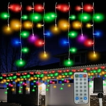 Icicle Christmas Lights Outdoor 400LED 49.5FT-16 Modes Timer IP44 Waterproof Connectable Fairy String Lights, Remote Plug in for Christmas Decorations- Warm White and Multicolour