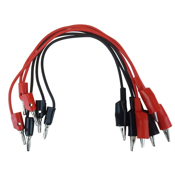 Connector Cords, 12 inch length, Banana Plug and Alligator Clips, 3 Red and 3 Black Cords.