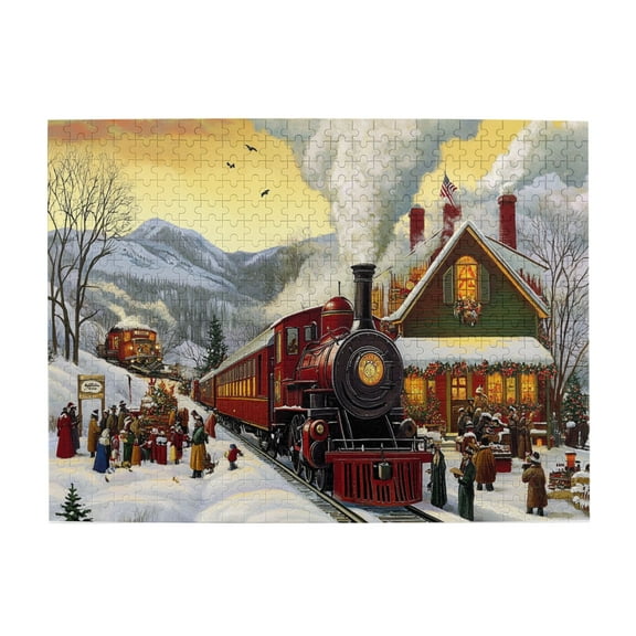 500 PCS Vintage Christmas Train Jigsaw Puzzles 500 Pieces,Challenging Brain Exercise,Classic Christmas Gift,Enchanting Christmas Wooden High Difficulty Puzzle,Creative Activity Hobbies For Adults
