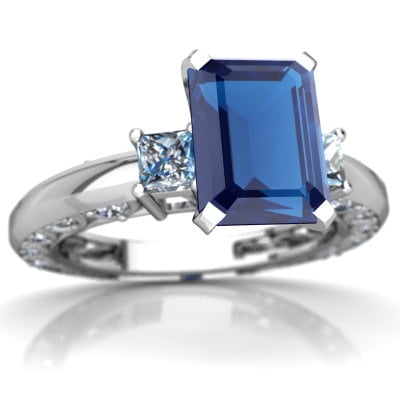 London Topaz Art Deco Ring in 14K White Gold by