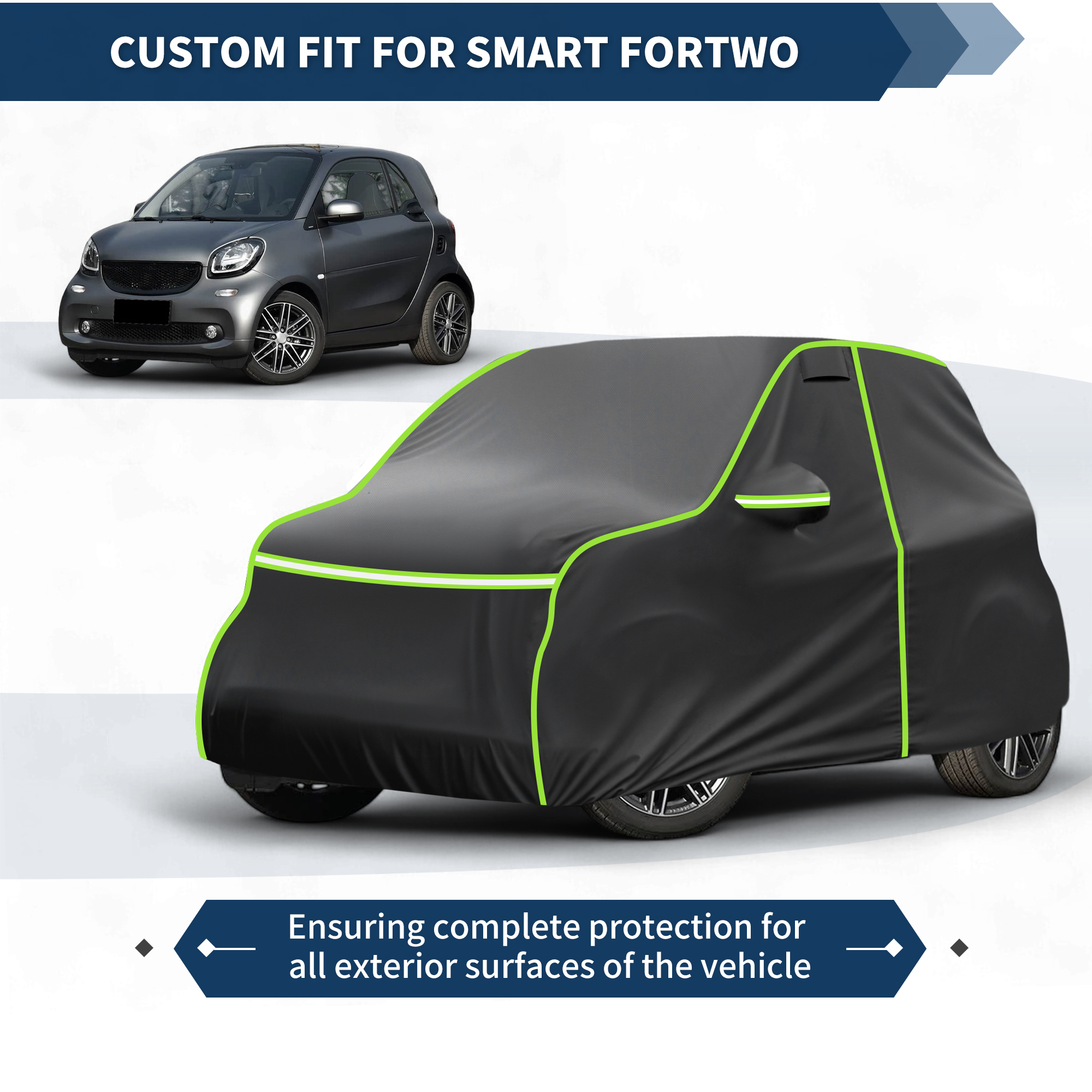 Unique Bargains 210D Car Cover Wind Snow Rain UV Resistant for Smart Fortwo 2007-2019 210D