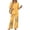 Yellow, variant on Vintage Sunflower Sketch Print Two Piece Set for Women, 3/4 Sleeve Button Down Top & Wide Leg Pants - Boho Casual Lounge Outfit with High Waist Trousers Beige L