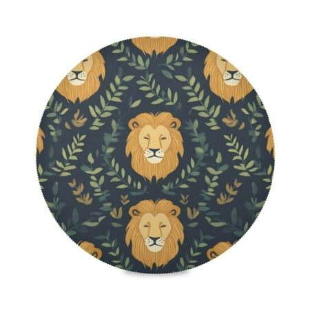 

Round Plate Mat 15.4x15.4 Inchesx4 Placemat Table Mat Kitchen Mat Coffee Mat Fabric Thick Strong Wear-Resistant Heat Resistance Cute Lion Head Seamless
