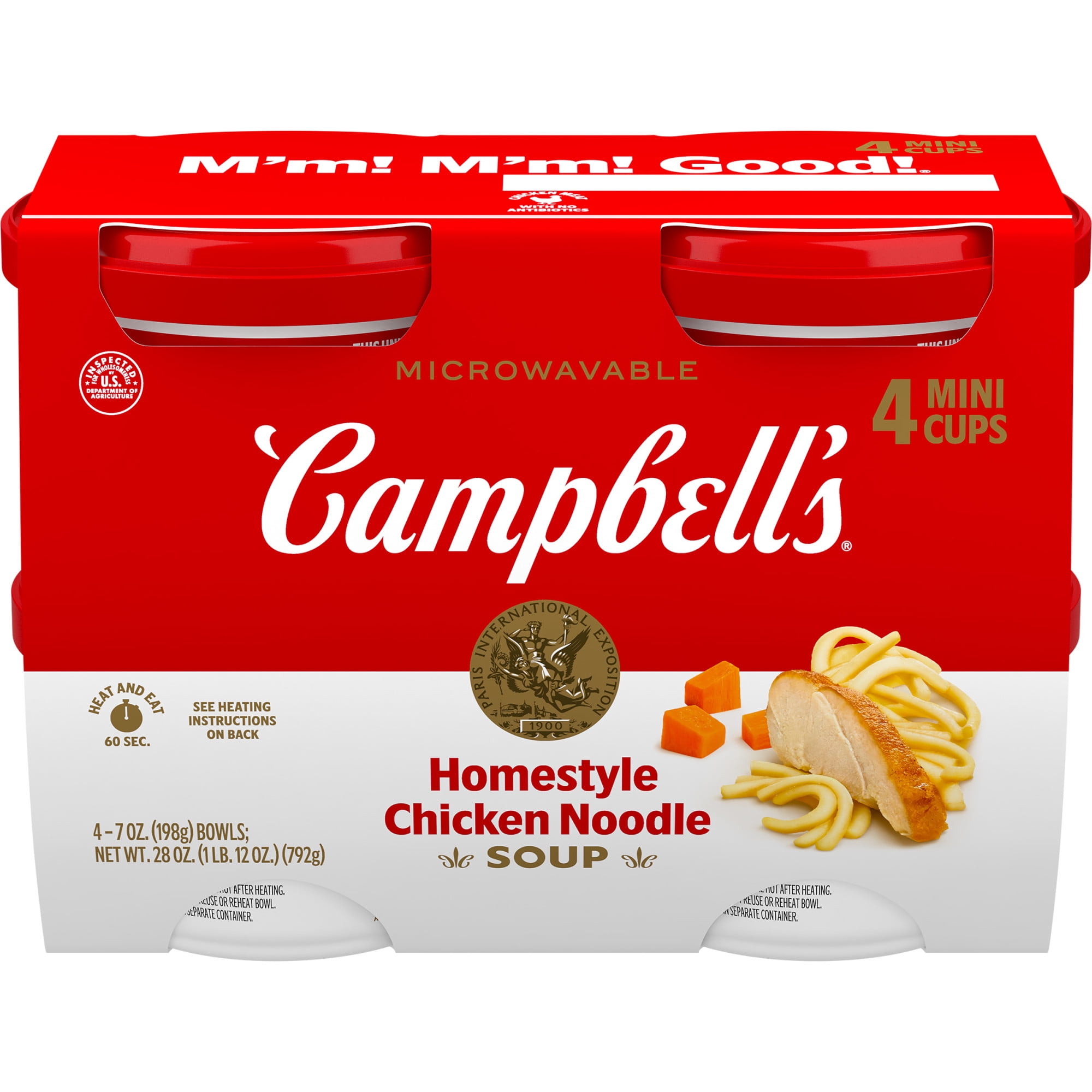 Campbell's Homestyle Chicken Noodle Soup, 7 oz Bowl, 4 Pack, with