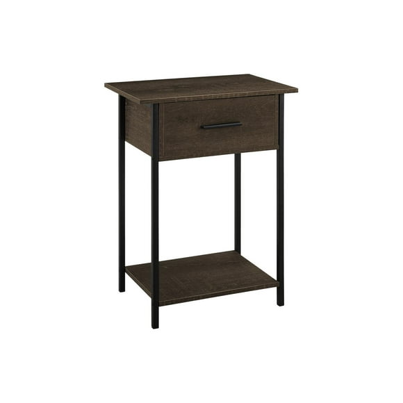Monarch Specialties Accent Table, 2 Tier, End, Lamp, Living Room, Side Table, Storage Drawer, Small, Dark Bronze Laminate, Black Metal, Contemporary