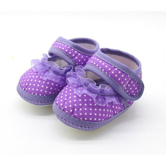 Infant Baby Girls Soft Sole Floral Princess Mary Jane Shoes Prewalker Wedding Dress Shoes - Purple
