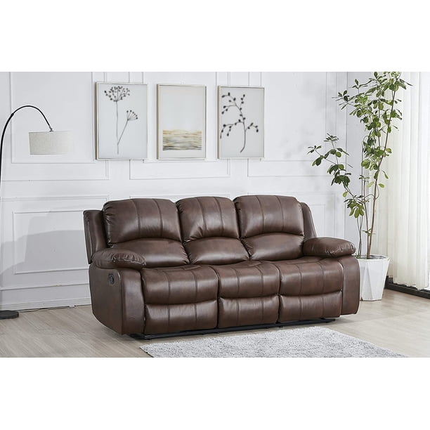 Ainehome Furniture Recliner Sofa for Living Room, Bonded Leather Manual Reclining Couch (3seat