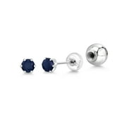 Gem Stone King Blue Sapphire Platinum Stud Earrings For Women (0.26 Cttw, Round 3MM)