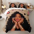 thumbnail image 2 of Castle Fairy Glam Black Woman Twin Quilt Set,Makeup Print Twin Coverlet Set,Brown Pink, 2 of 7