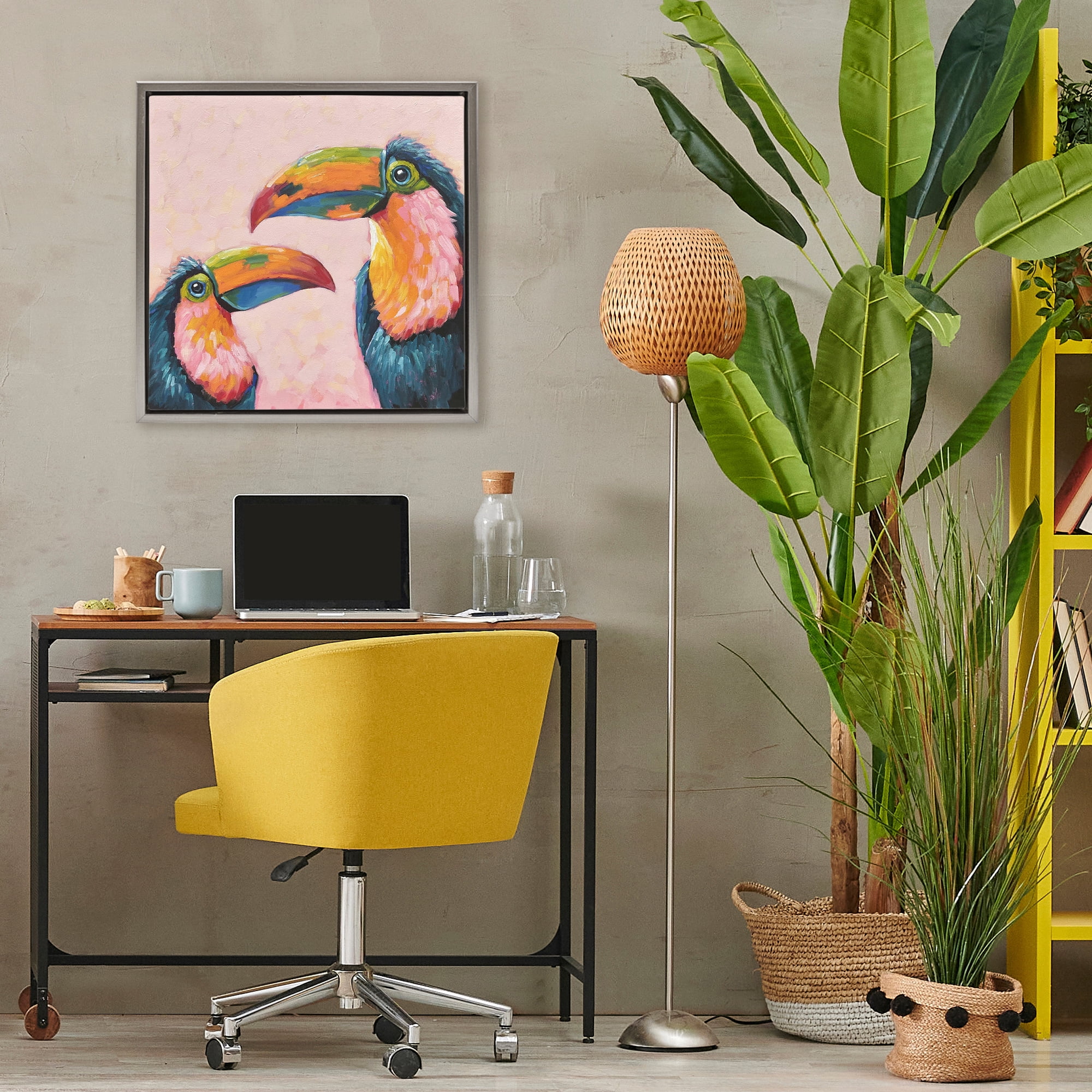 Stupell Industries Tropical Toucan Paradise Gray Framed Floater Canvas Wall Art, design by Lucia Stewart