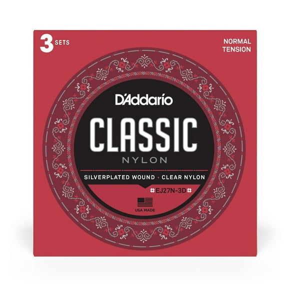 D'Addario EJ27N Student Nylon Classical Guitar Strings, Normal Tension, 3 Sets