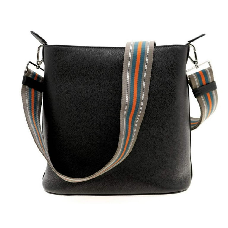 New Prada Vitello Phenix Black Leather Web Strap Crossbody