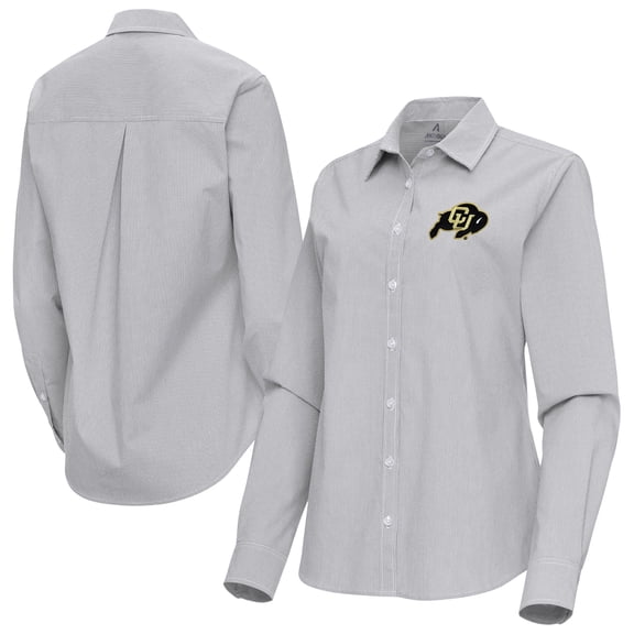 Women's Antigua Gray Colorado Buffaloes Porter Woven Tri-Blend Long Sleeve Button-Up Shirt
